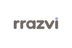 Rrazvi logo in warm gray with a lilac accent